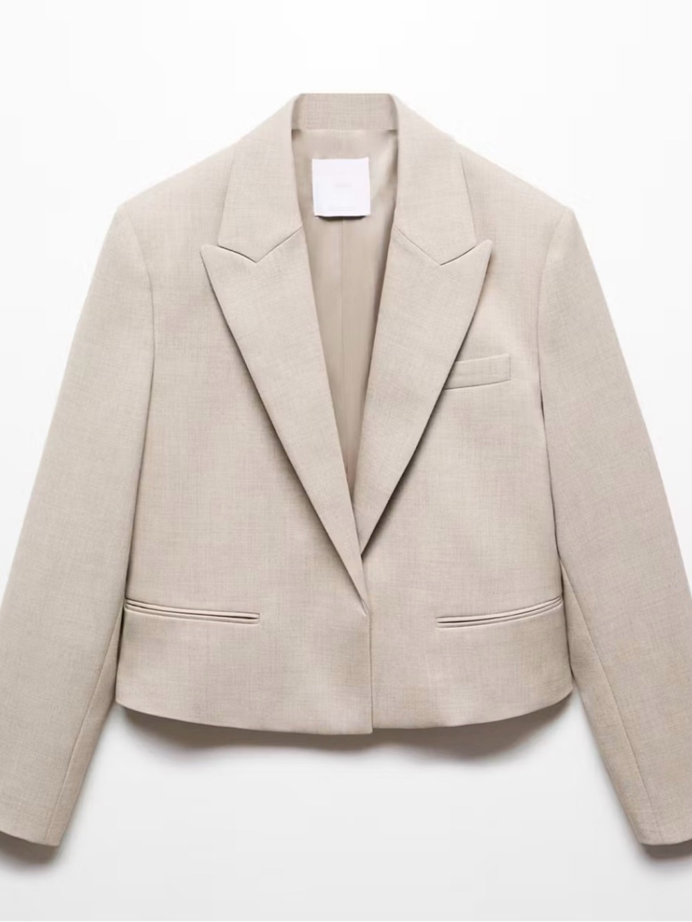 Mango Cropped Tailored Blazer in Light Beige